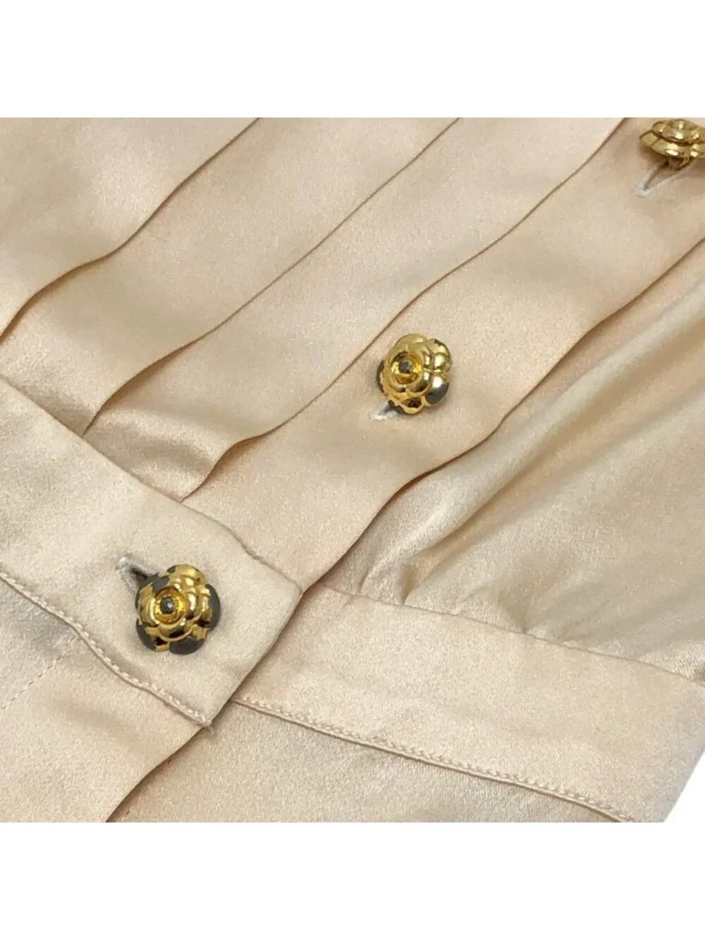 Chanel Blouse Camellia Button Silk White
